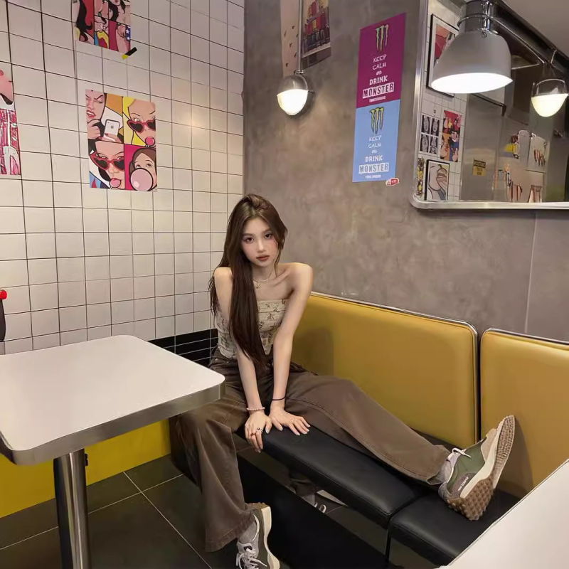 Top χωρίς τιράντες με Jacquard φλοράλ μοτίβο και επένδυση στήθους, στενή γραμμή, κοντό μήκος, πολυεστέρας