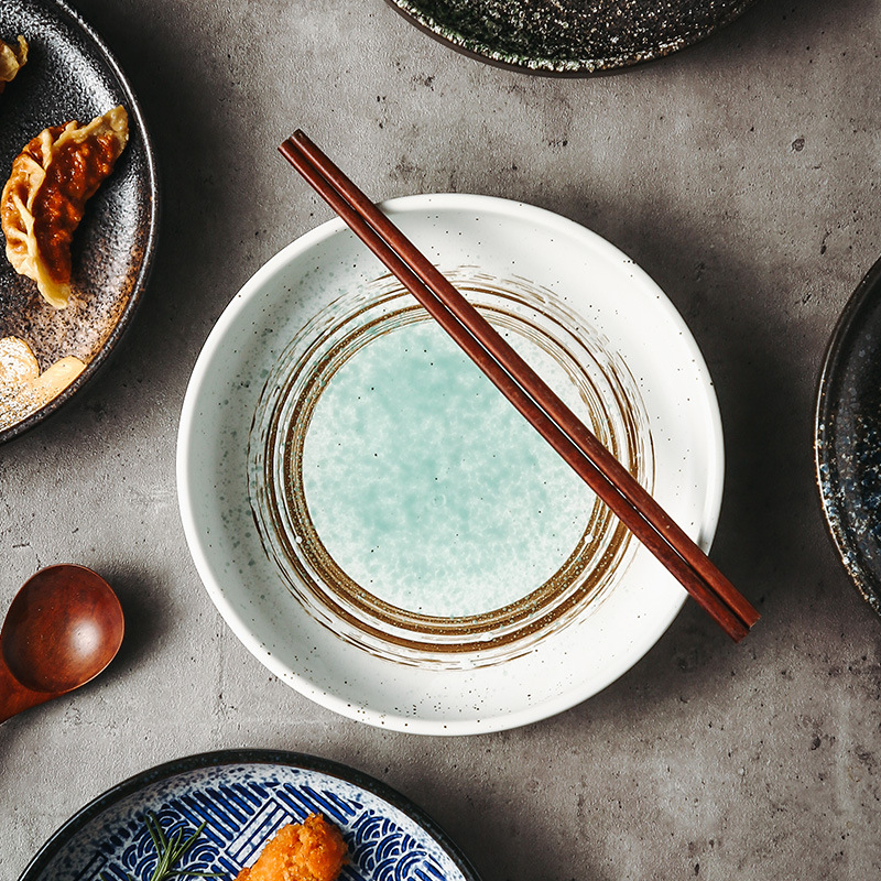 Japanski stil porcelinski duboki tanjur, retro dizajn, siguran za mikrovalnu pećnicu, pogodan za hotelijersku upotrebu