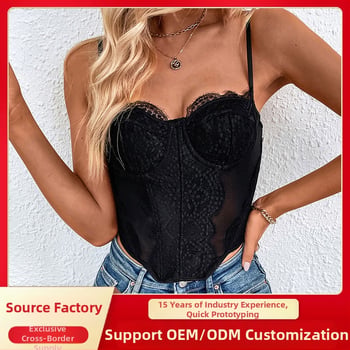 Čipkasti bustier s kostima — sling stil, uski kroj, ultra kratka duljina (≤40 cm)