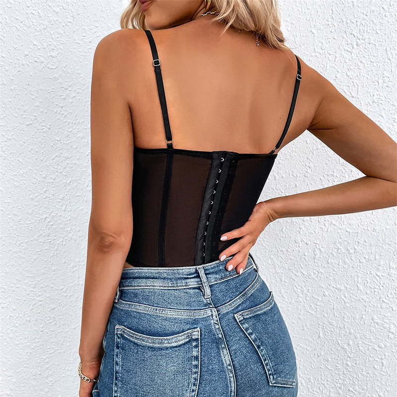 Čipkasti bustier s kostima — sling stil, uski kroj, ultra kratka duljina (≤40 cm)