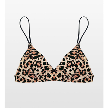 Sutien s trokutastim košaricama, leopard uzorak, fiksirane dvostruke naramenice, tanke oblikovane košarice s pjenu, Ice Silk najlonska tkanina