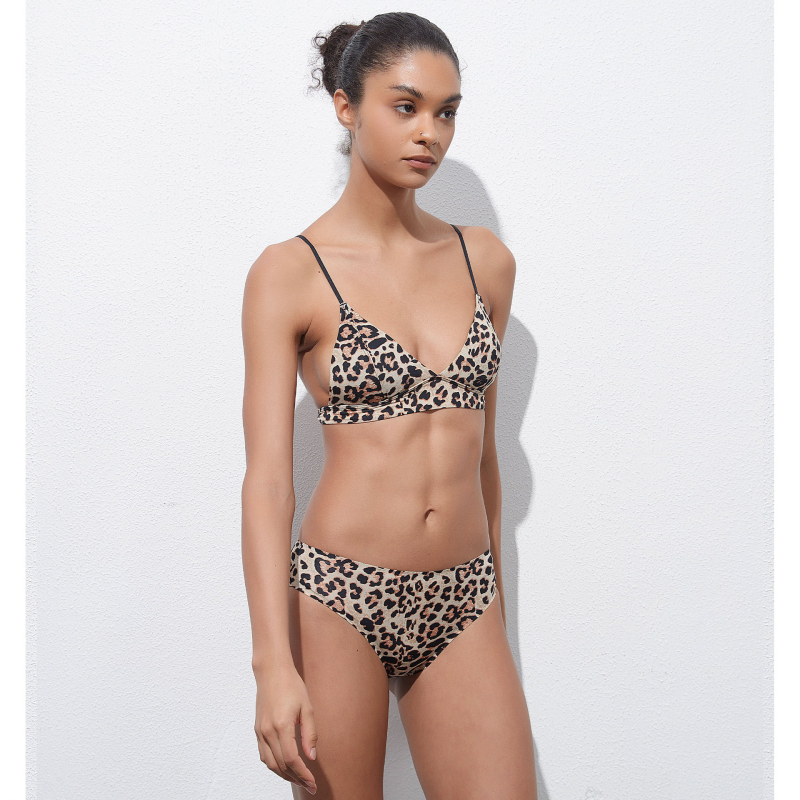 Sutien s trokutastim košaricama, leopard uzorak, fiksirane dvostruke naramenice, tanke oblikovane košarice s pjenu, Ice Silk najlonska tkanina