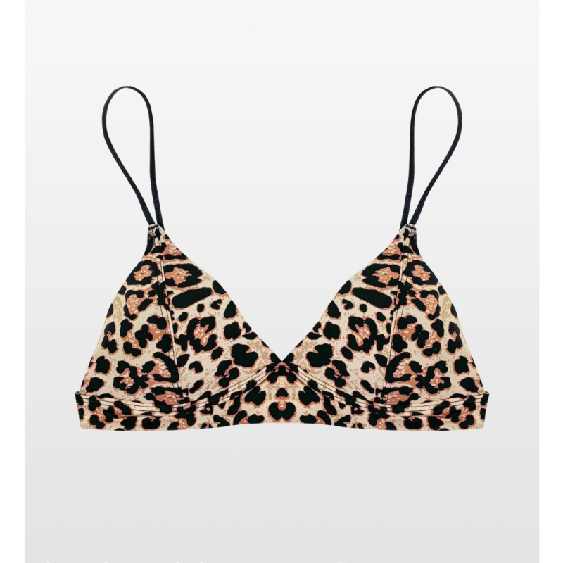 Sutien s trokutastim košaricama, leopard uzorak, fiksirane dvostruke naramenice, tanke oblikovane košarice s pjenu, Ice Silk najlonska tkanina