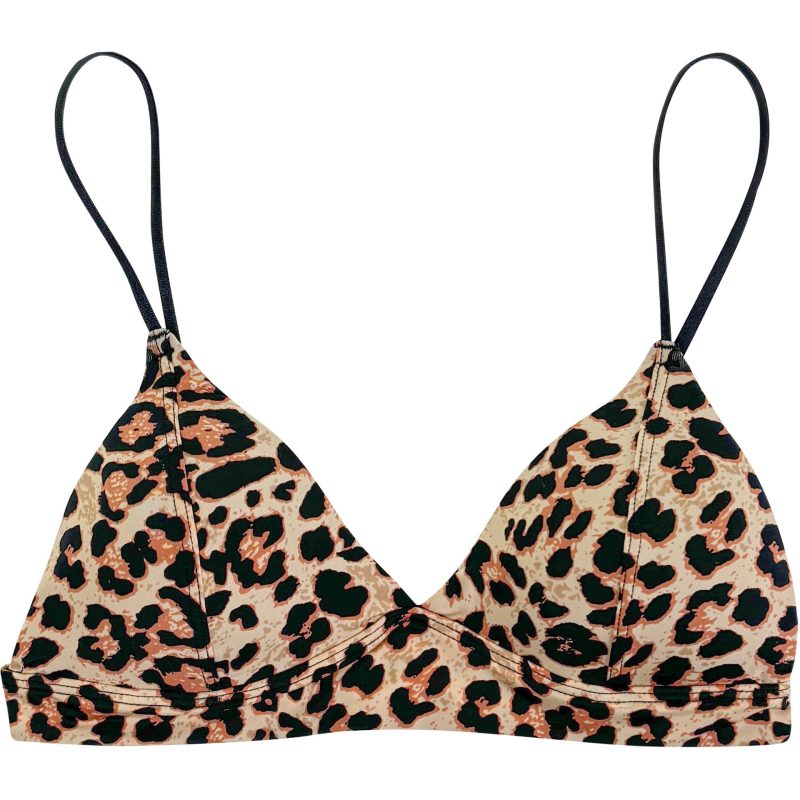 Sutien s trokutastim košaricama, leopard uzorak, fiksirane dvostruke naramenice, tanke oblikovane košarice s pjenu, Ice Silk najlonska tkanina