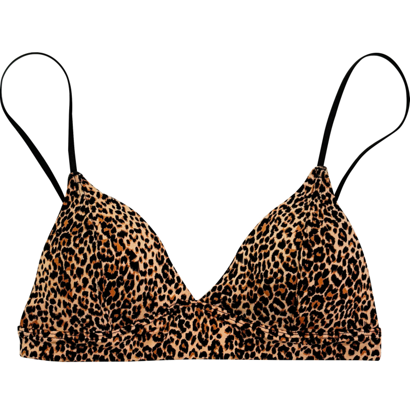 Sutien s trokutastim košaricama, leopard uzorak, fiksirane dvostruke naramenice, tanke oblikovane košarice s pjenu, Ice Silk najlonska tkanina