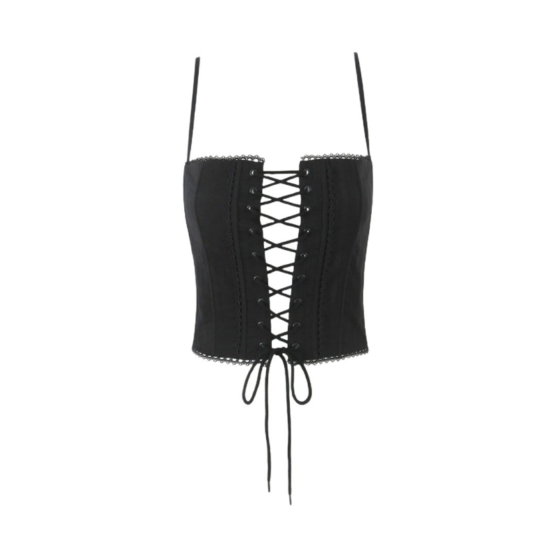 Strappy Hollow Camisole za žene – Slim fit, Fishbone corset, Threaded fabric, Spandex ispod 30%, Remenovi nisu odvojivi