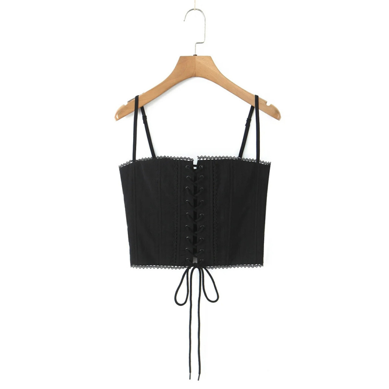 Strappy Hollow Camisole za žene – Slim fit, Fishbone corset, Threaded fabric, Spandex ispod 30%, Remenovi nisu odvojivi