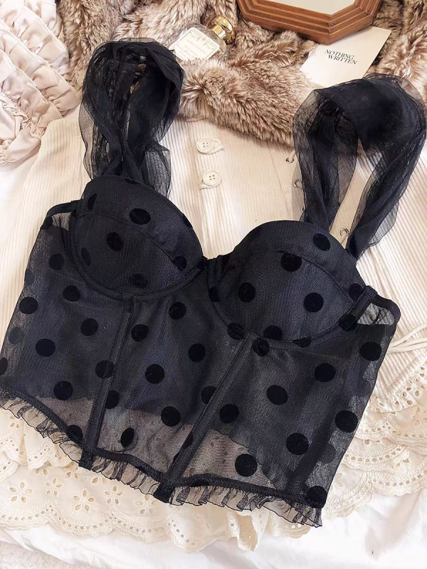 Francusko-inspirirani mrežasti grudnjak s točkicama, seksi polovica košarica, kostur i mek potpor