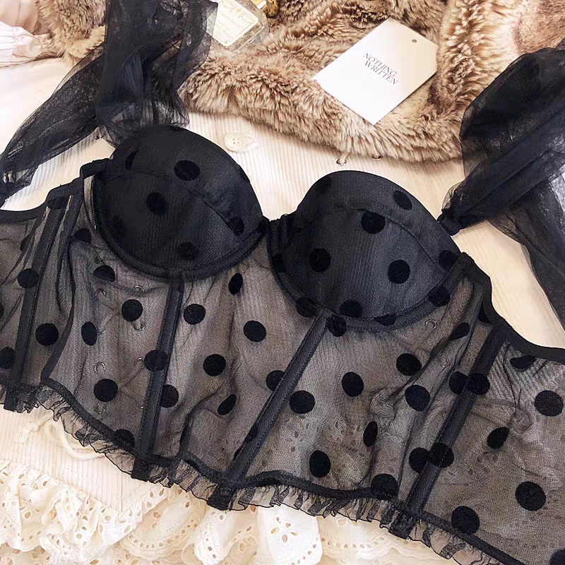 Francusko-inspirirani mrežasti grudnjak s točkicama, seksi polovica košarica, kostur i mek potpor