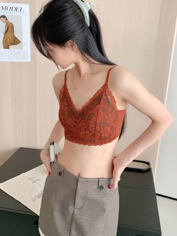 Francuski stil čipkasta camisola s trokutastim košaricama za žene, push-up bandeau grudnjak s čipkastim obrubom i lijepim leđima