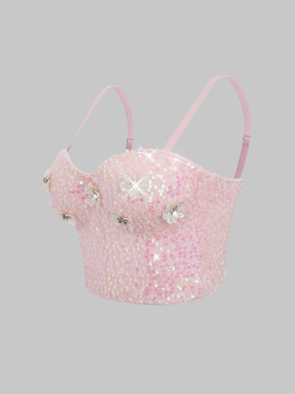 Korzet bustier s perlama i kostnom konstrukcijom, kratki top s odvojivim trakama DB1899