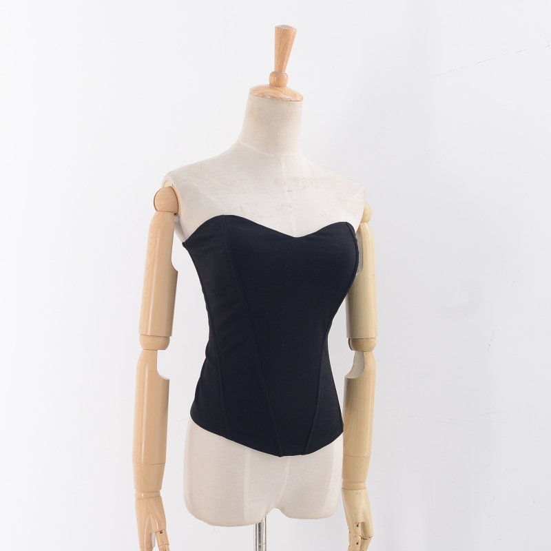 Tube top s detaljem korseta od riblje kosti, bez naramenica, pamuk-viskozna smjesa, ulični hipster stil, uska linija