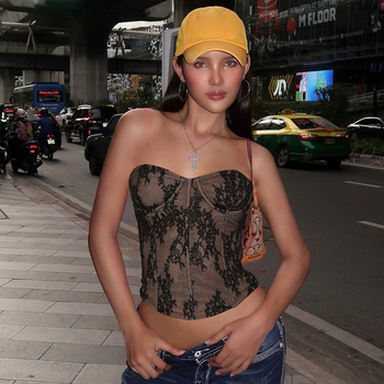 Tube top bez naramenica s čipkom, uskog kroja, nylon-spandeks smjesa