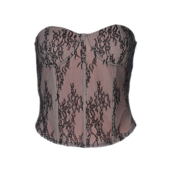 Tube top bez naramenica s čipkom, uskog kroja, nylon-spandeks smjesa