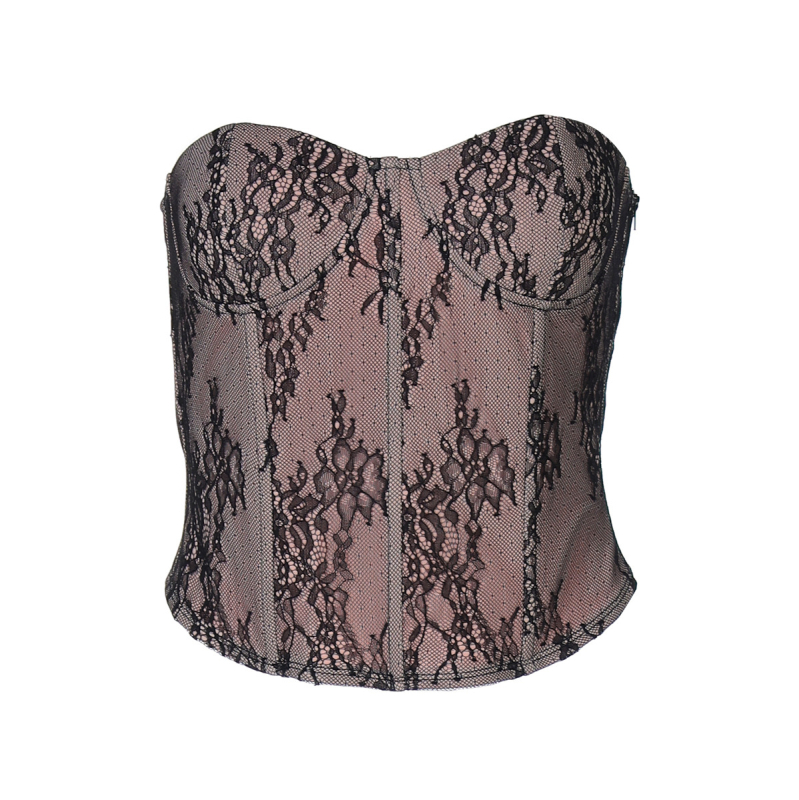 Tube top bez naramenica s čipkom, uskog kroja, nylon-spandeks smjesa