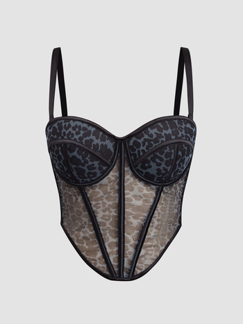 Bustier shapewear s leopard uzorkom, strukom stišavanjem, ultra kratka duljina, dvostruke naramenice