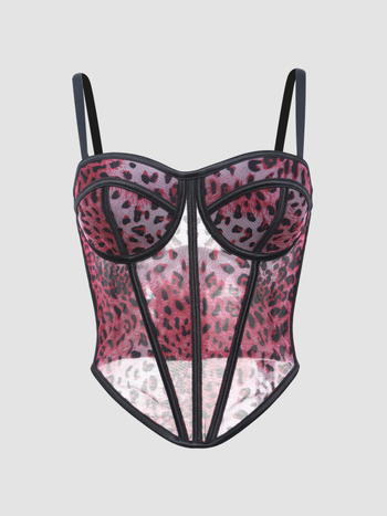 Bustier shapewear s leopard uzorkom, strukom stišavanjem, ultra kratka duljina, dvostruke naramenice