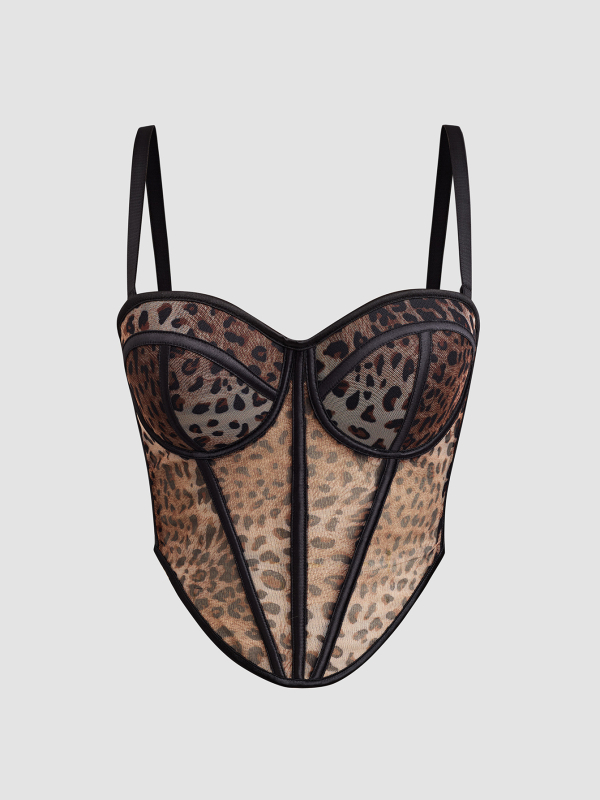 Bustier shapewear s leopard uzorkom, strukom stišavanjem, ultra kratka duljina, dvostruke naramenice
