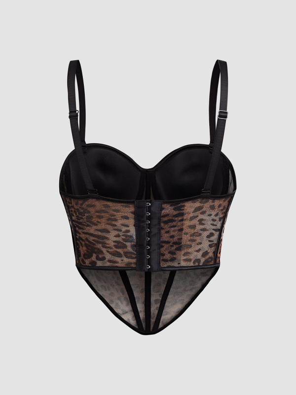 Bustier shapewear s leopard uzorkom, strukom stišavanjem, ultra kratka duljina, dvostruke naramenice