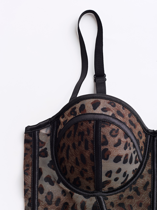 Bustier shapewear s leopard uzorkom, strukom stišavanjem, ultra kratka duljina, dvostruke naramenice