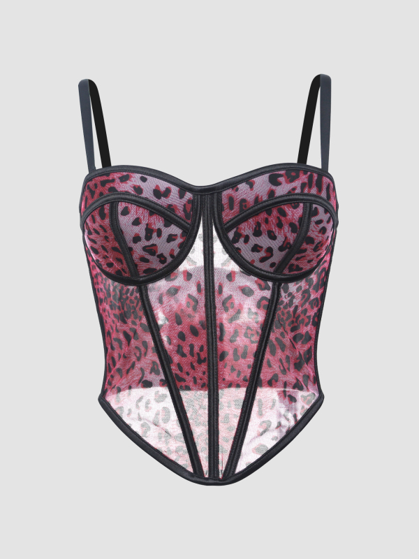 Bustier shapewear s leopard uzorkom, strukom stišavanjem, ultra kratka duljina, dvostruke naramenice