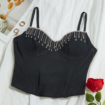 Camisole top s kristalima na lancima i resicama, tanak kroj, dvostruke naramenice