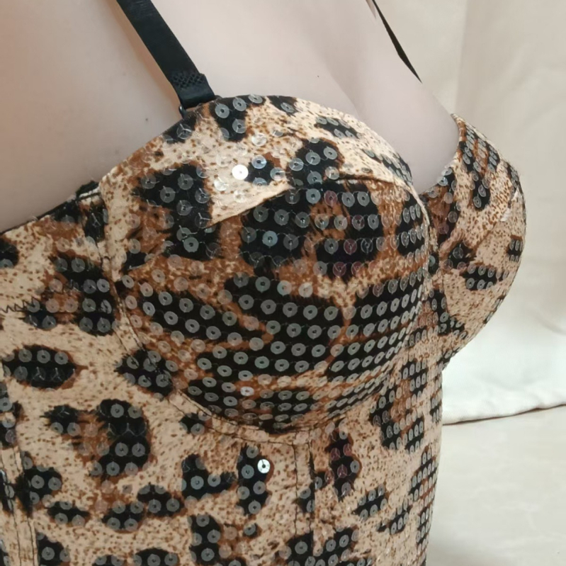 Leopard uzorak grudnjak s koštama, uklonjive dvostruke naramenice, stražnji zatvarač s četiri reda, 3/4 šalice, vanjska pamuk tkanina, podstava poliester