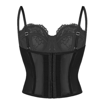 Čipkasti bustier bodi s ribljim kostima, uski kroj, ultra kratka duljina ≤40 cm, jedna fiksna naramenica, poliester s spandeksom