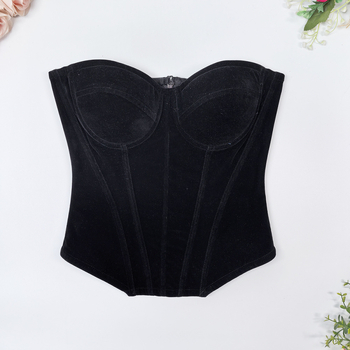 Τοπ χωρίς τιράντες από βελούδινο πλεγμένο, κορσέ σε στυλ γιλέκου με ψαροκόκαλα, 3/4 κύπελλο, ύφασμα για κύπελλα νάιλον