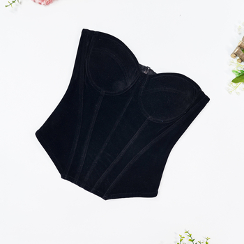 Τοπ χωρίς τιράντες από βελούδινο πλεγμένο, κορσέ σε στυλ γιλέκου με ψαροκόκαλα, 3/4 κύπελλο, ύφασμα για κύπελλα νάιλον