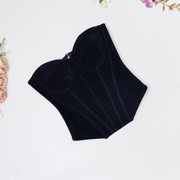 Τοπ χωρίς τιράντες από βελούδινο πλεγμένο, κορσέ σε στυλ γιλέκου με ψαροκόκαλα, 3/4 κύπελλο, ύφασμα για κύπελλα νάιλον