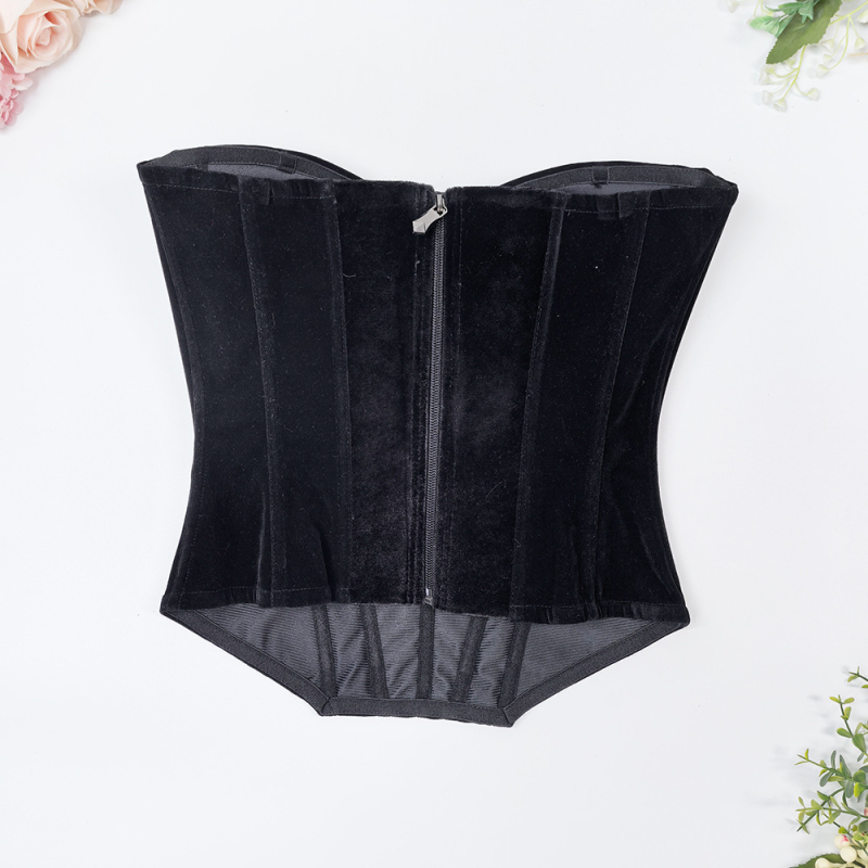 Τοπ χωρίς τιράντες από βελούδινο πλεγμένο, κορσέ σε στυλ γιλέκου με ψαροκόκαλα, 3/4 κύπελλο, ύφασμα για κύπελλα νάιλον