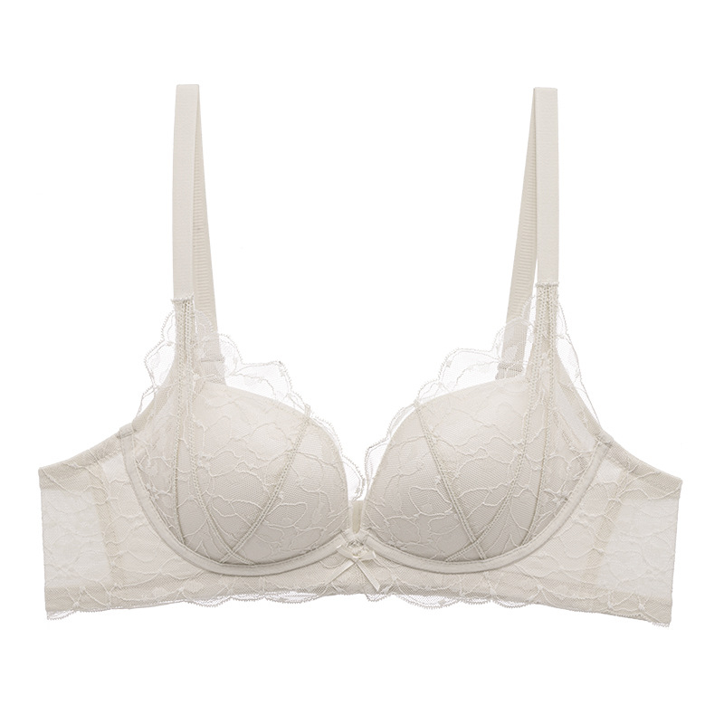 Sutien din dantela cu push-up, cupa 3/4, respirabil, suport, bretele fixe