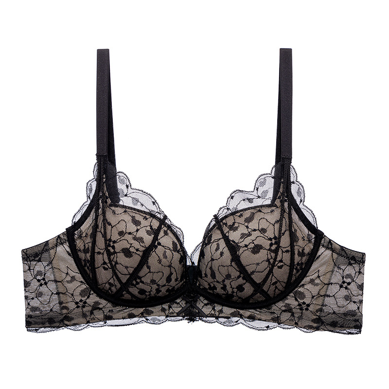 Sutien din dantela cu push-up, cupa 3/4, respirabil, suport, bretele fixe