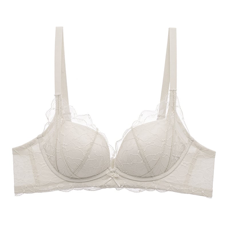 Sutien din dantela cu push-up, cupa 3/4, respirabil, suport, bretele fixe