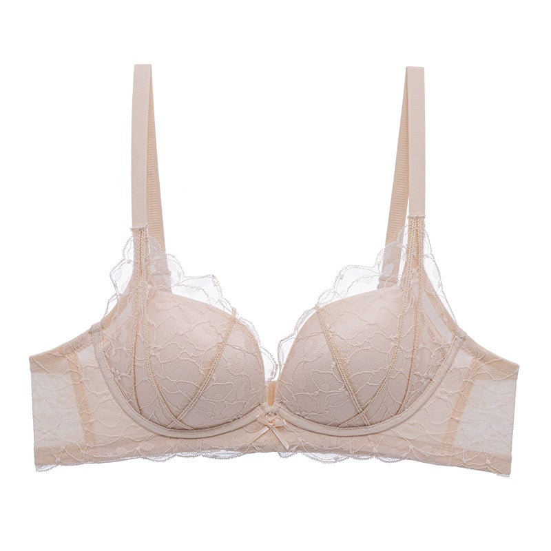 Sutien din dantela cu push-up, cupa 3/4, respirabil, suport, bretele fixe
