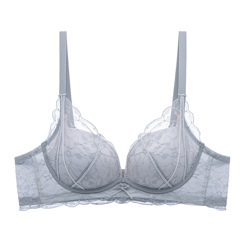 Sutien din dantela cu push-up, cupa 3/4, respirabil, suport, bretele fixe