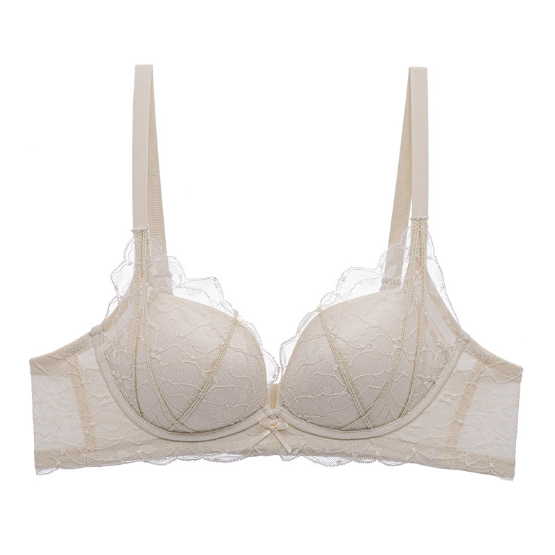 Sutien din dantela cu push-up, cupa 3/4, respirabil, suport, bretele fixe