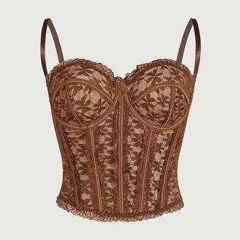 Čipkasti korzet-top s kostima, uski kroj, ultra kratka duljina ≤40 cm, bez leđa, s jednom naramenicom