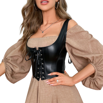 Top corset sexy cu șireturi, material PU, cupă 3/4, reglaj pentru strângere și susținere
