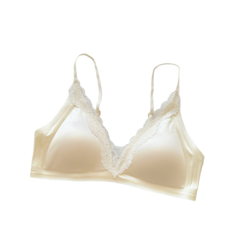 Sutien din dantelă cu cupă triunghiulară, bretele subțiri din satin, material nailon, căptușit nailon, cupe subțiri modelate, bretele fixe
