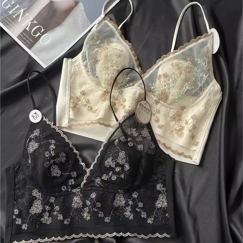 Čipkasti grudnjak s košaricama u obliku zečjih ušiju, bez žičane potpore, šivano, vintage francuski retro stil, tanak, prozračan, centar za oblikovanje