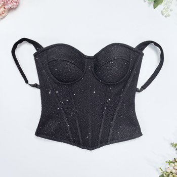 Vuneni tube top s omotom preko prsa, jednobojne sequin pojas za struk, otvorena leđa, čvrsti korzet s kostima