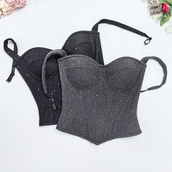Vuneni tube top s omotom preko prsa, jednobojne sequin pojas za struk, otvorena leđa, čvrsti korzet s kostima