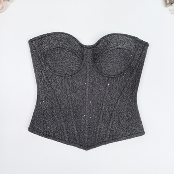 Vuneni tube top s omotom preko prsa, jednobojne sequin pojas za struk, otvorena leđa, čvrsti korzet s kostima