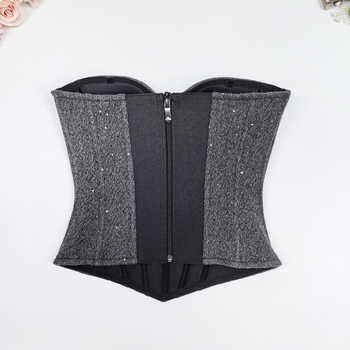 Vuneni tube top s omotom preko prsa, jednobojne sequin pojas za struk, otvorena leđa, čvrsti korzet s kostima