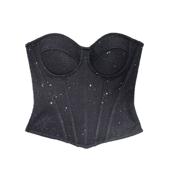 Vuneni tube top s omotom preko prsa, jednobojne sequin pojas za struk, otvorena leđa, čvrsti korzet s kostima