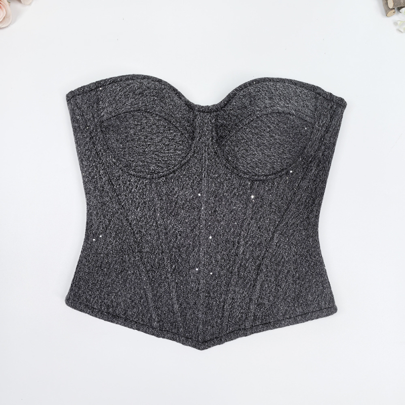 Vuneni tube top s omotom preko prsa, jednobojne sequin pojas za struk, otvorena leđa, čvrsti korzet s kostima