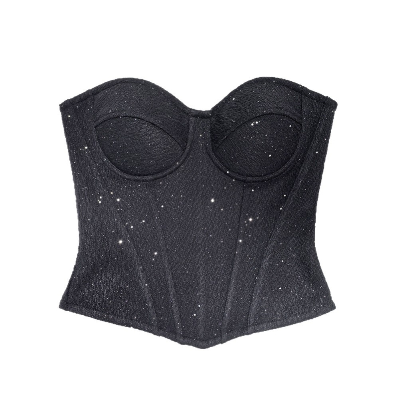 Vuneni tube top s omotom preko prsa, jednobojne sequin pojas za struk, otvorena leđa, čvrsti korzet s kostima