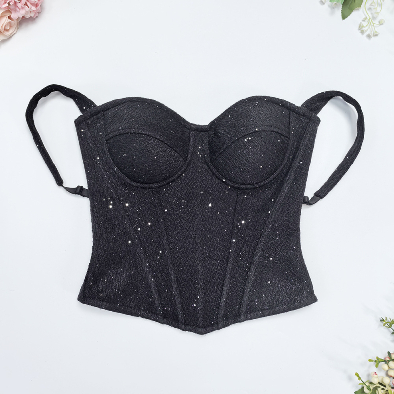 Vuneni tube top s omotom preko prsa, jednobojne sequin pojas za struk, otvorena leđa, čvrsti korzet s kostima